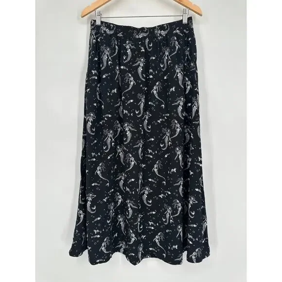 Black Friday Skeleton Mermaid Print Midi Skirt Gothic Whimsygoth Halloween Goth - Picture 2 of 11